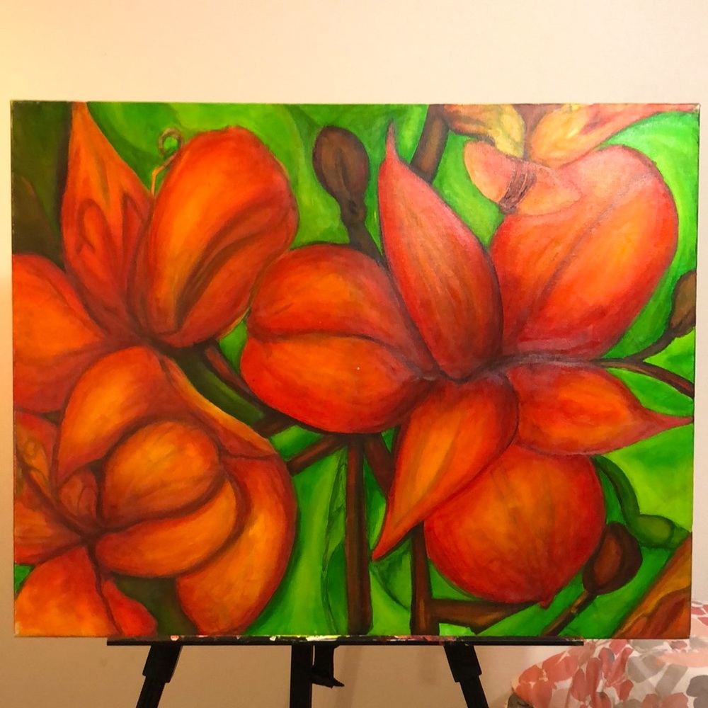 Beautiful acrylic painting / rainforest flowers